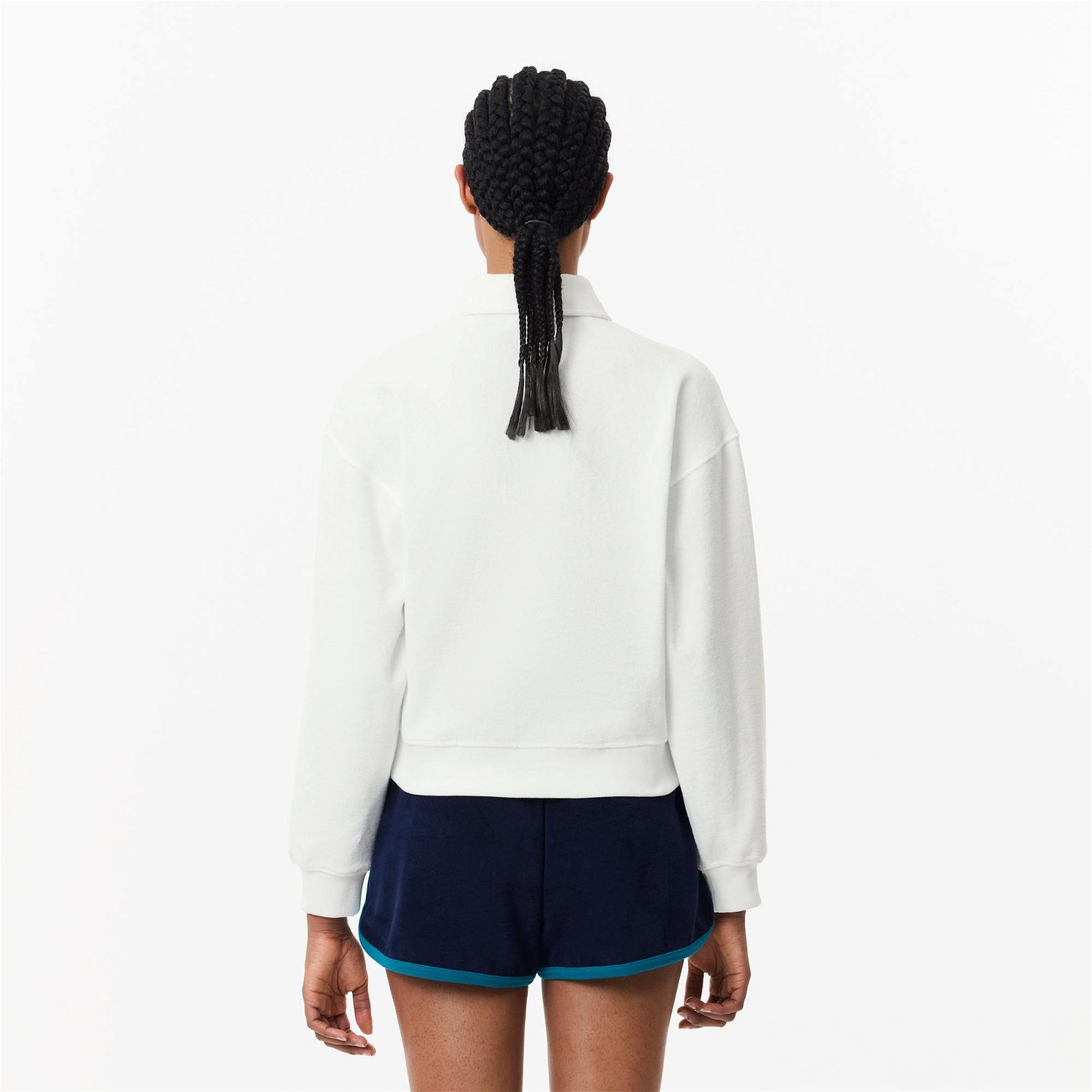 Lacoste Kadın Polo Yaka Beyaz Sweatshirt