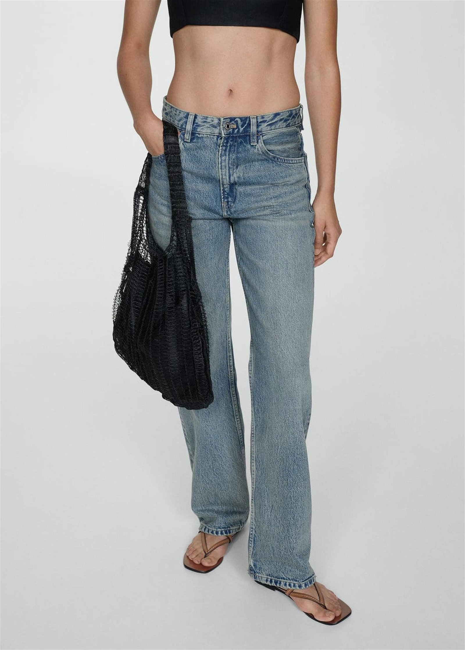 Mango Kadın Orta Bel Düz Kesim Jean Orta Vintage Mavi