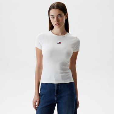  Tommy Jeans Slim Badge Rib Kadın Beyaz T-Shirt