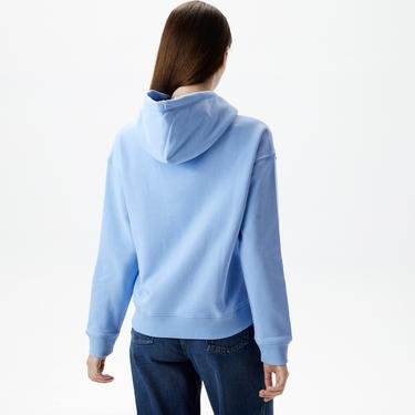  Tommy Jeans Logo Drawcord Hoodie Kadın Mavi Sweatshirt
