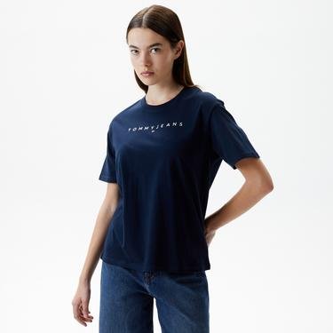  Tommy Jeans Relax New Linear Kadın Mavi T-Shirt