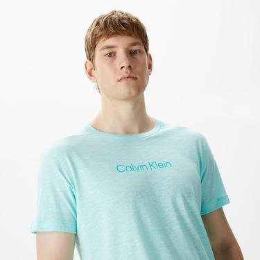  Calvin Klein Bisiklet Yaka Logo Erkek Mavi T-shirt
