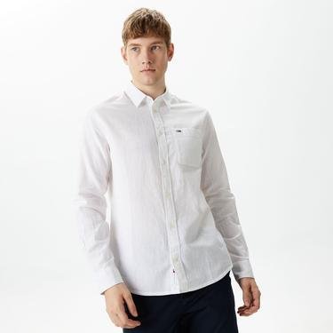  Tommy Jeans Reg Linen Blend Erkek Beyaz Gömlek