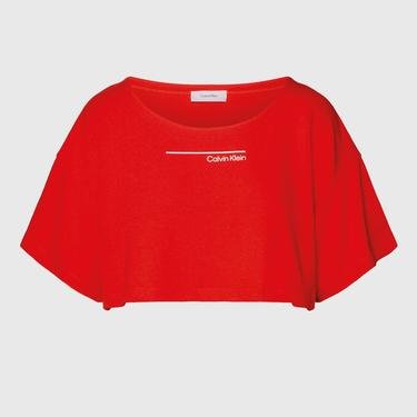 Calvin Klein Box Fıt Crop Top Kadın Kırmızı T-shirt