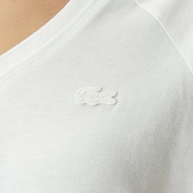  Lacoste Kadın Relaxed Fit V Yaka Beyaz T-Shirt