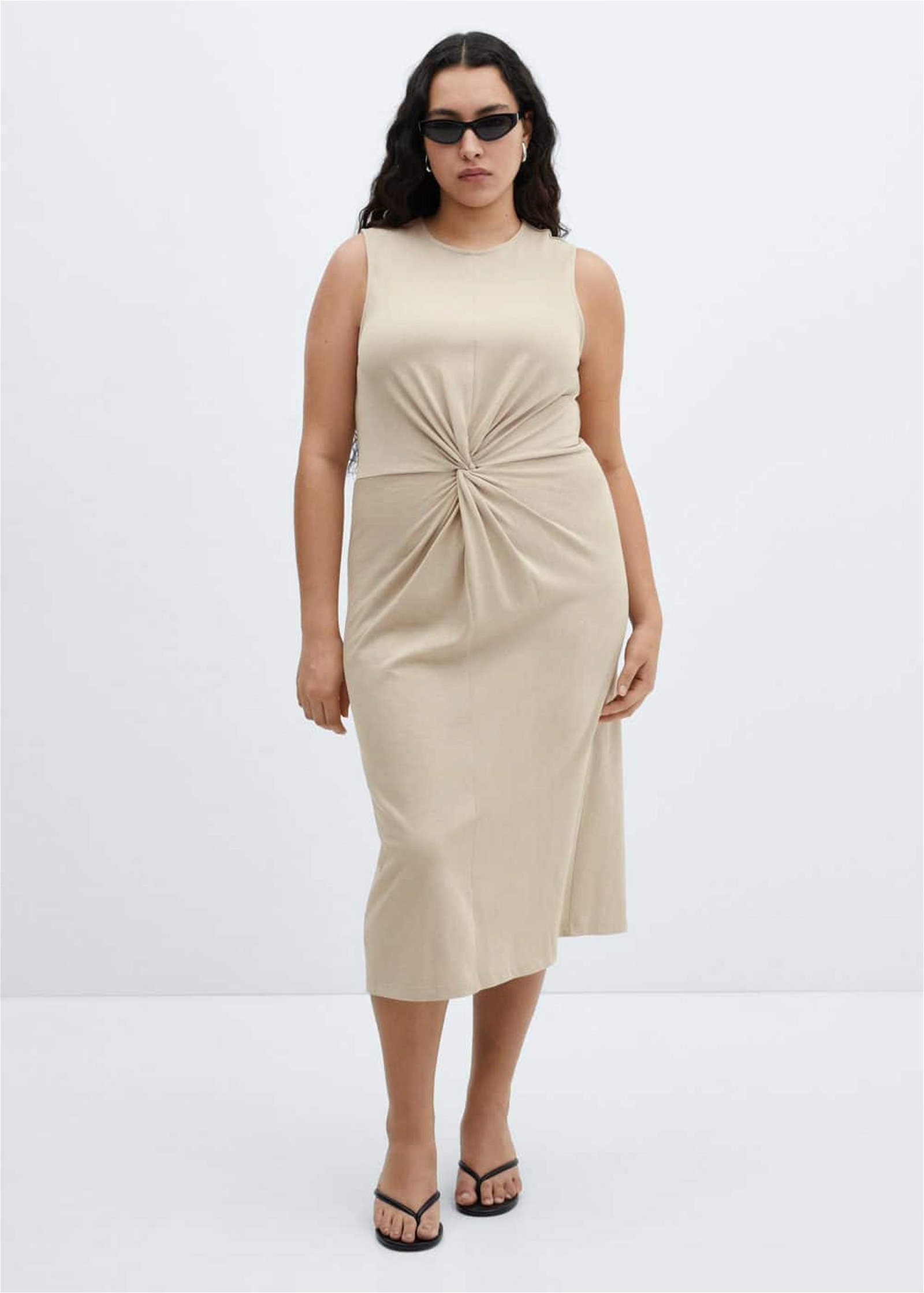 Mango Kadın Düğümlü Pamuklu Elbise Açık/Pastel Gri