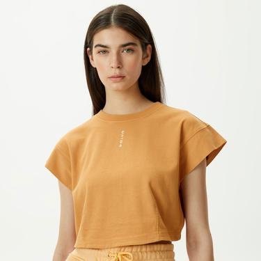 UNITED4 W2 Kadın Kahverengi Crop T-Shirt
