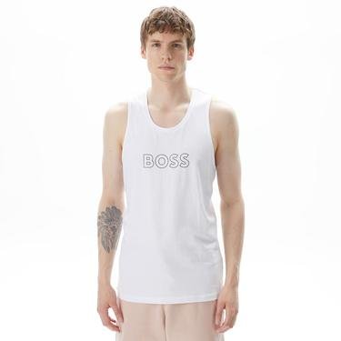  Boss Beach Tank Top Erkek Beyaz Kolsuz T-Shirt