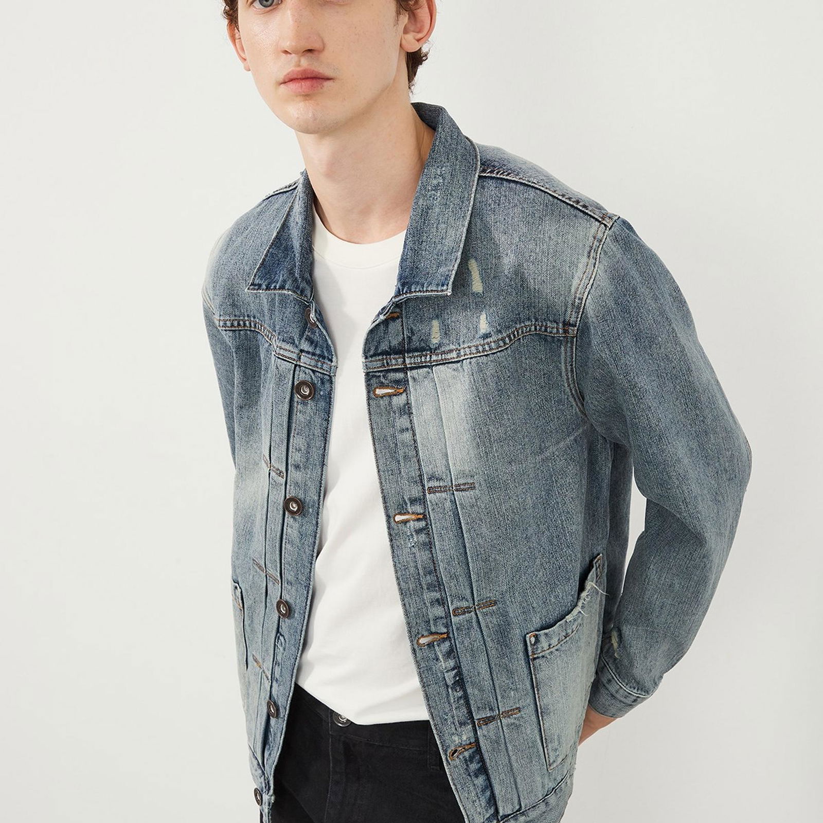 Ra Denim Erkek Vintage Yıkama Japanese Retro Trucker Ceket