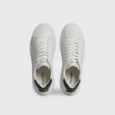  Calvin Klein Low Top Lace Up Leather Erkek Beyaz Sneaker
