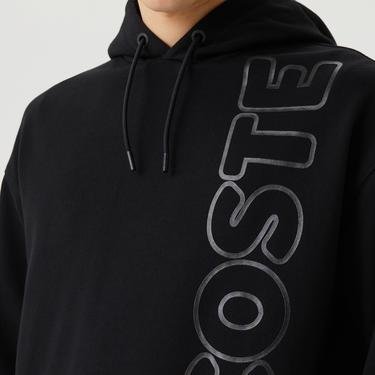  Lacoste Unisex Relax Fit Kapüşonlu Baskılı Siyah Sweatshirt