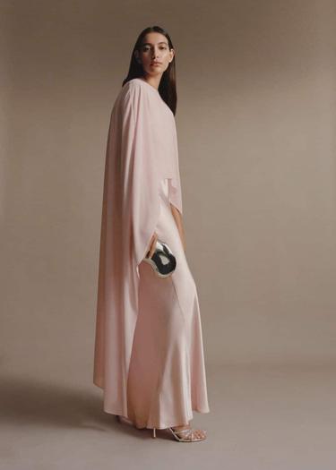  Mango Kadın Sırtı Açık Saten Elbise Pastel Pembe