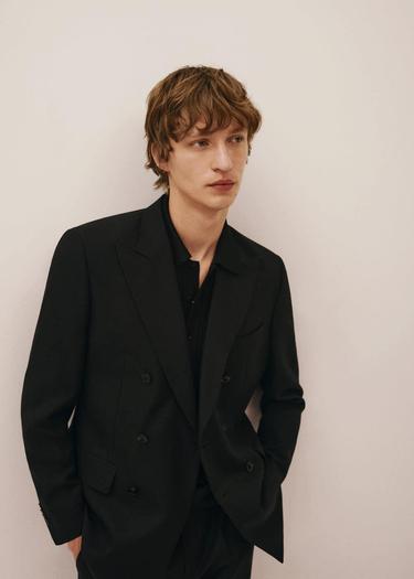  Mango Erkek Keten Lyocell Kruvaze Blazer Ceket Siyah