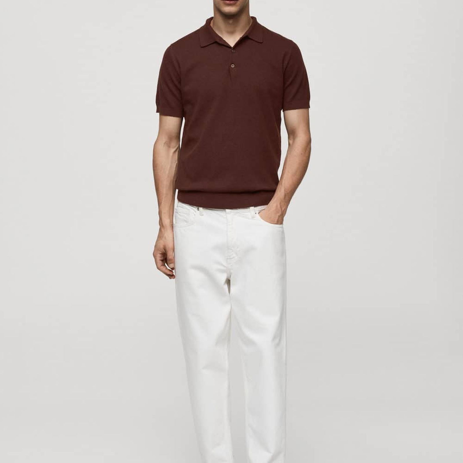 Mango Erkek Kısa Kollu Triko Polo Gömlek Bordo