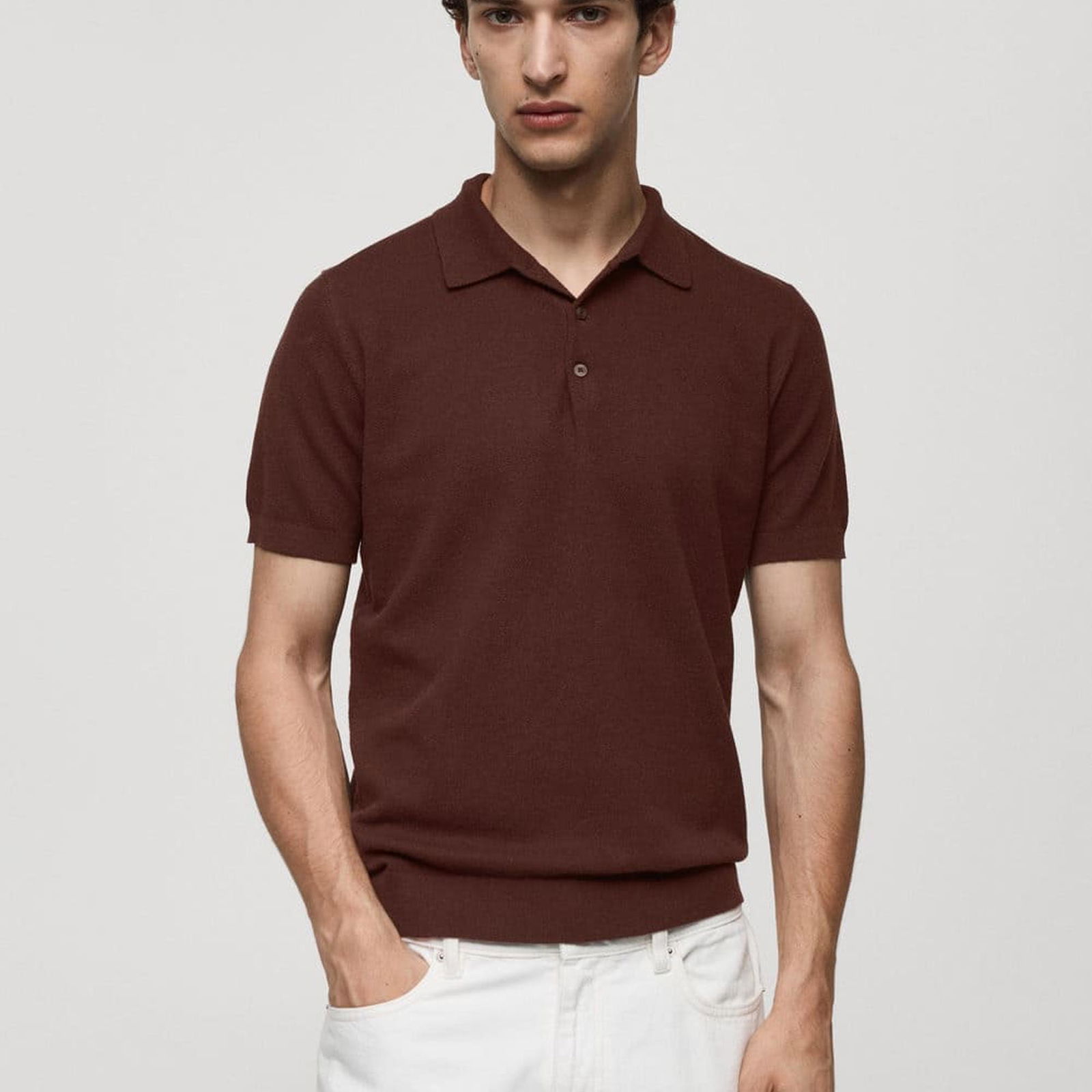 Mango Erkek Kısa Kollu Triko Polo Gömlek Bordo