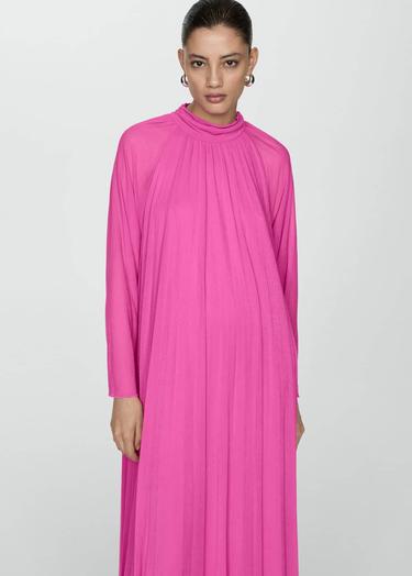  Mango Kadın Pilili Uzun Elbise Pembe