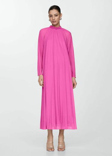  Mango Kadın Pilili Uzun Elbise Pembe