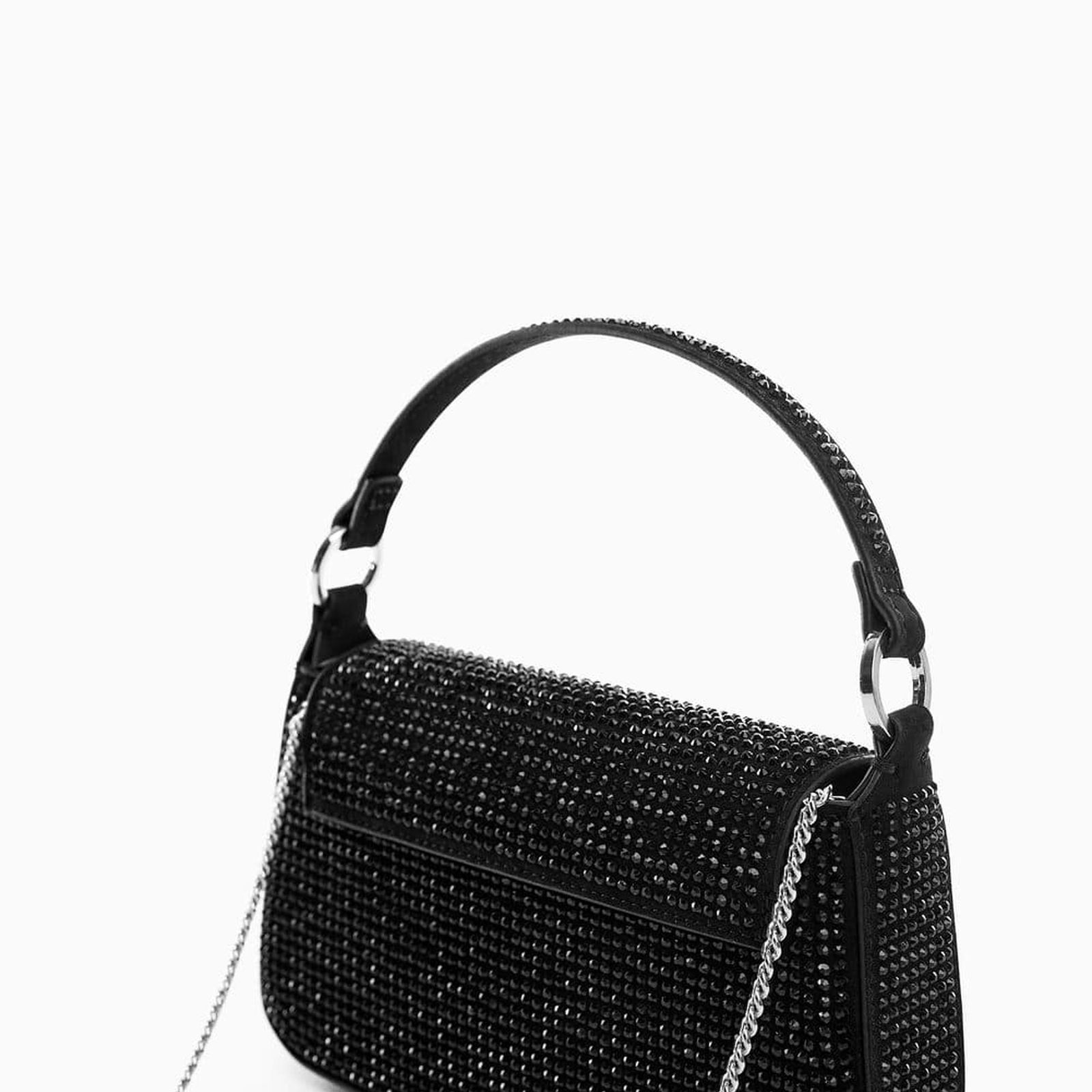Mango Kadın Strass Taşlı Zincirli Mini Çanta Siyah