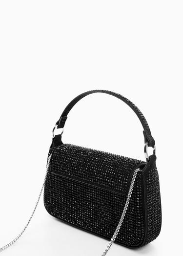  Mango Kadın Strass Taşlı Zincirli Mini Çanta Siyah