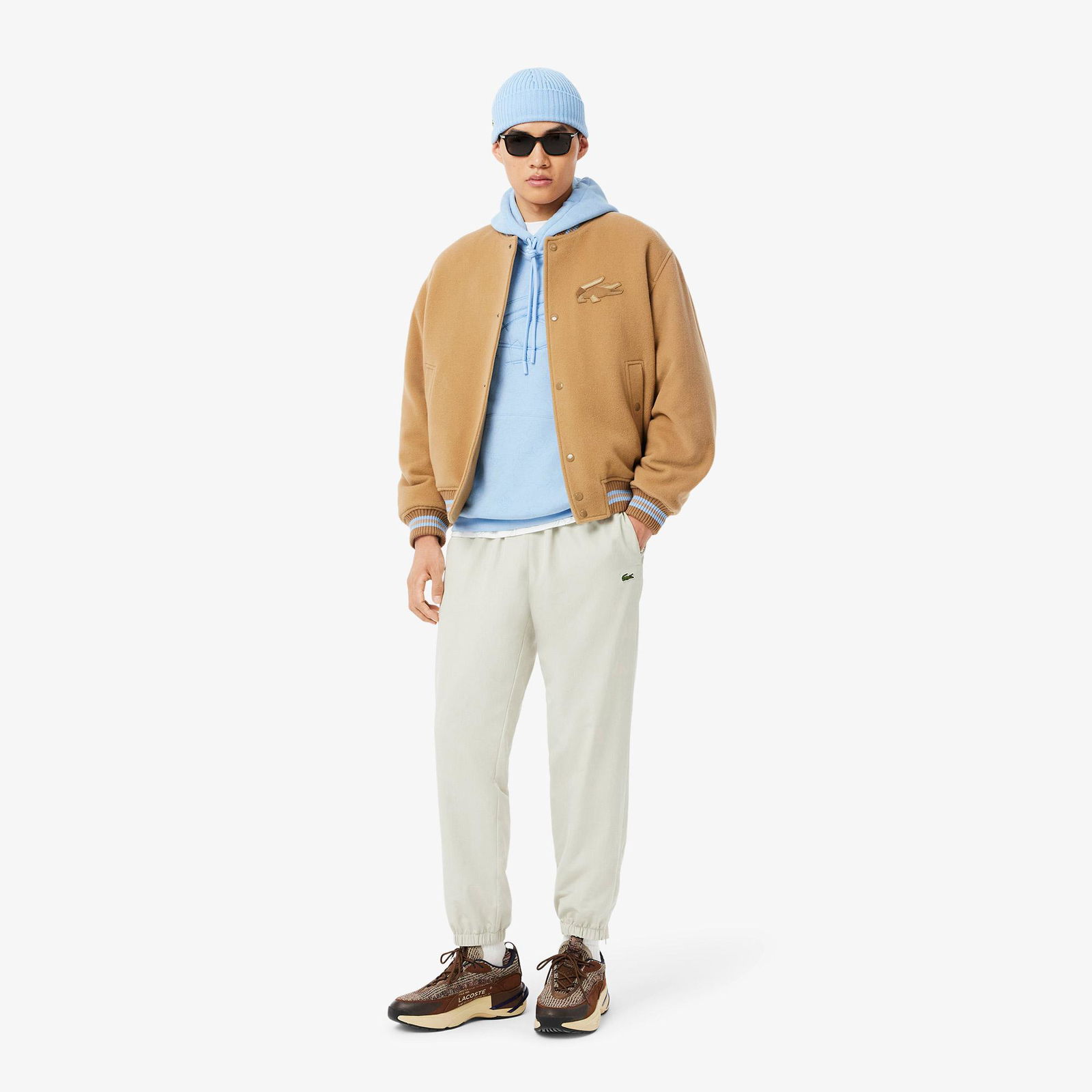 Lacoste Erkek Classic Fit Kapüşonlu Desenli Mavi Sweatshirt