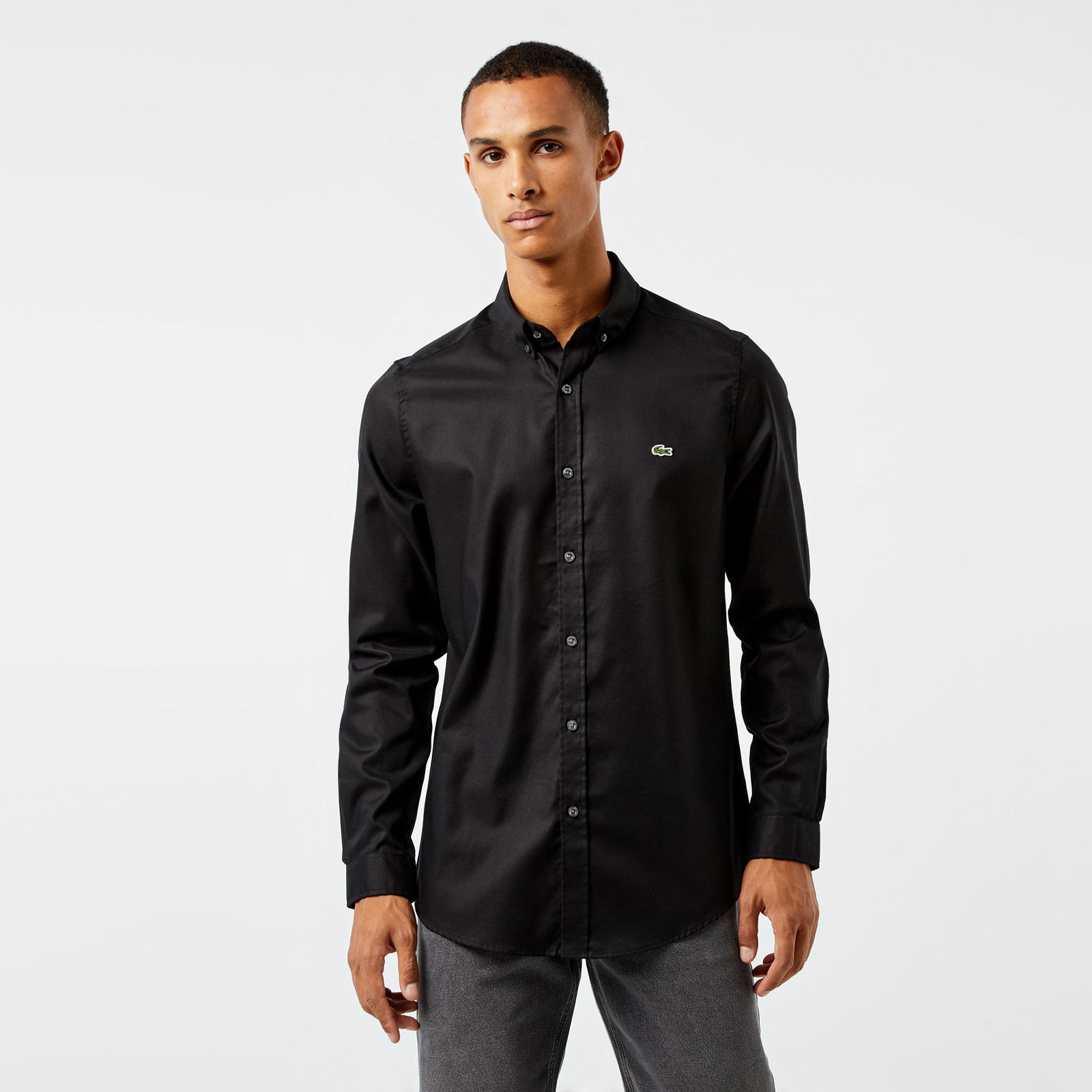 Lacoste Erkek Slim Fit Düğmeli Yaka Siyah Gömlek