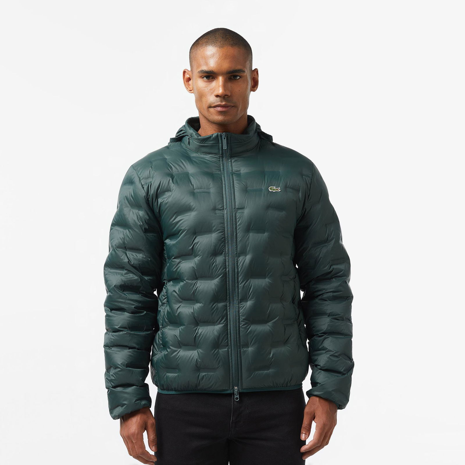 Lacoste Erkek Regular Fit Kapüşonlu Kapitone Koyu Yeşil Mont