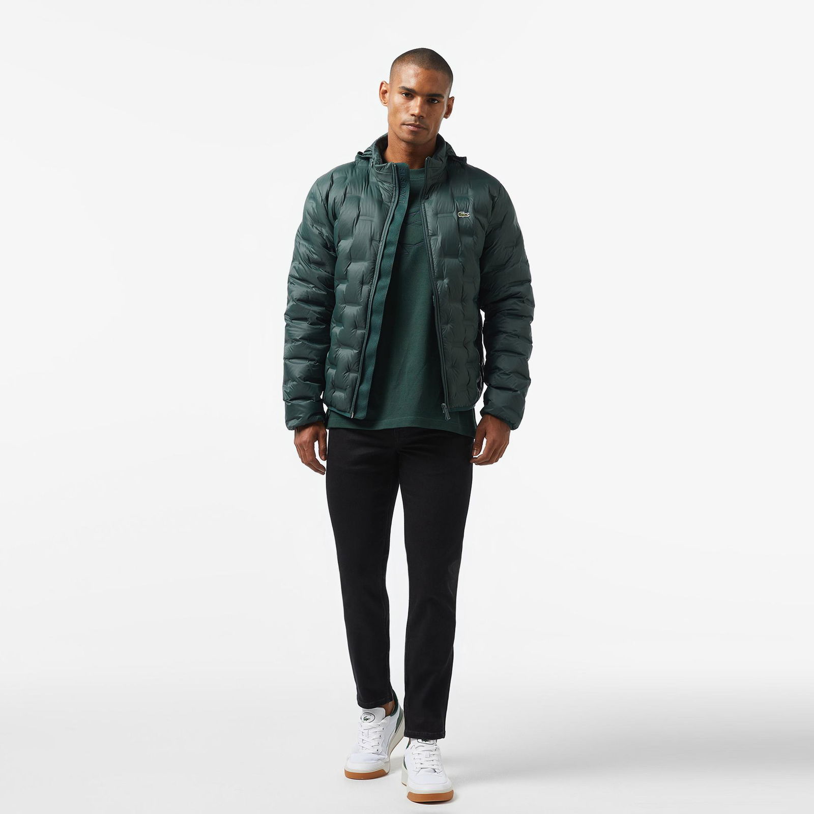 Lacoste Erkek Regular Fit Kapüşonlu Kapitone Koyu Yeşil Mont