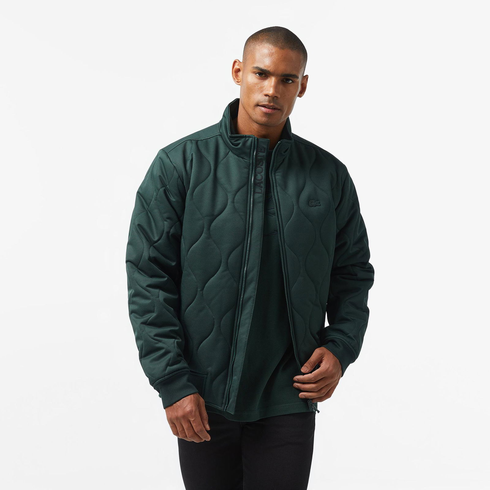 Lacoste Erkek Relaxed Fit Dik Yaka Kapitone Yeşil Mont
