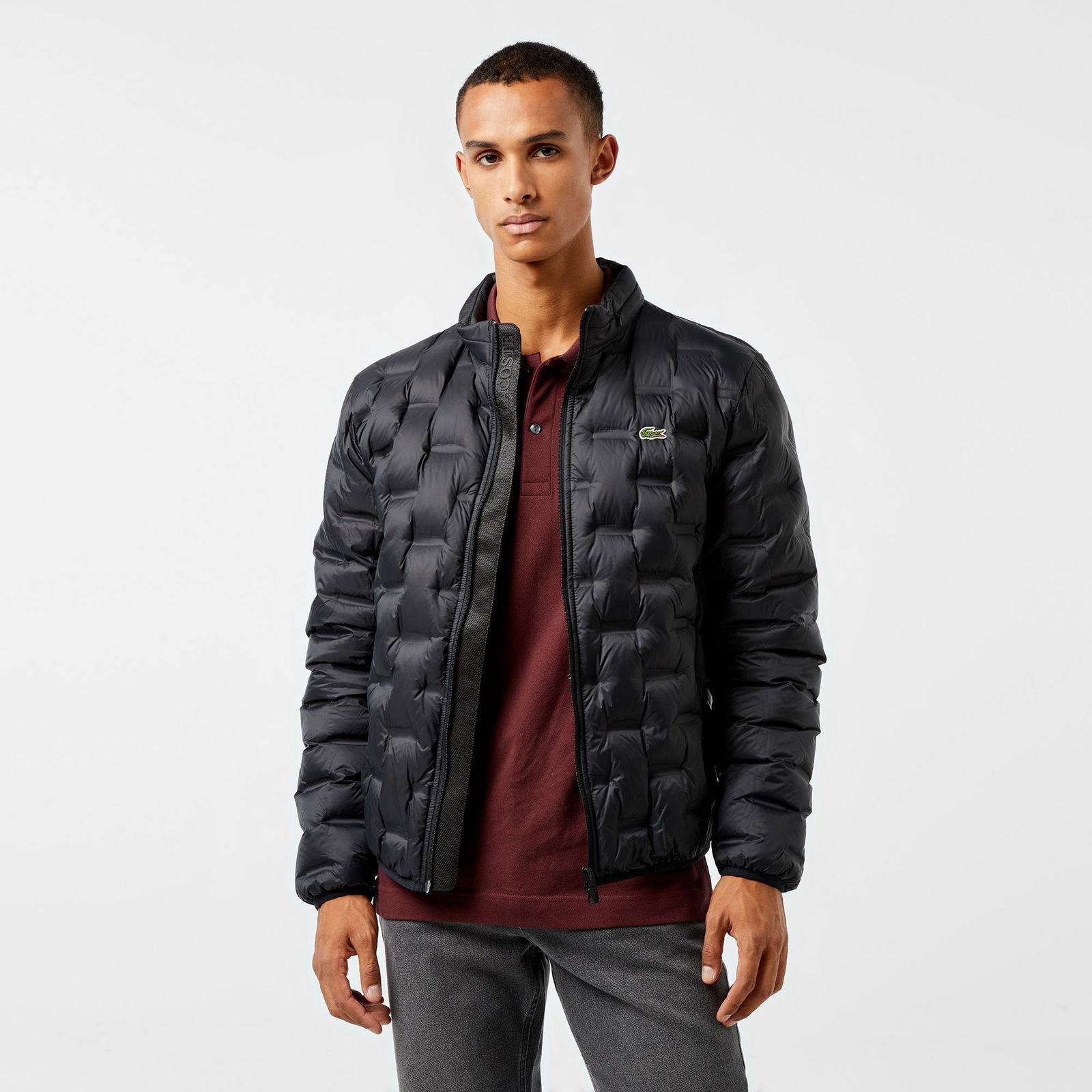 Lacoste Erkek Regular Fit Kapüşonlu Kapitone Siyah Mont