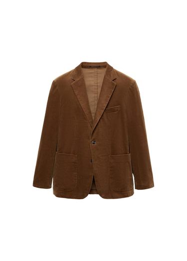  Mango Erkek Dar Kesimli Fitilli Kadife Blazer Ceket Kahverengi