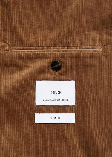  Mango Erkek Dar Kesimli Fitilli Kadife Blazer Ceket Kahverengi