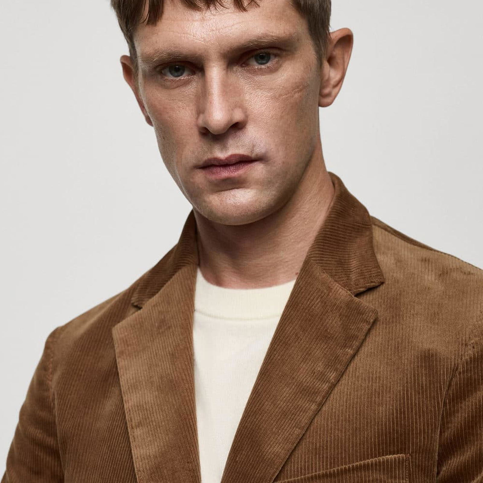 Mango Erkek Dar Kesimli Fitilli Kadife Blazer Ceket Kahverengi
