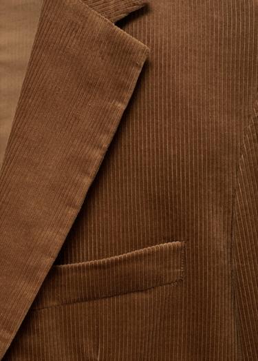  Mango Erkek Dar Kesimli Fitilli Kadife Blazer Ceket Kahverengi