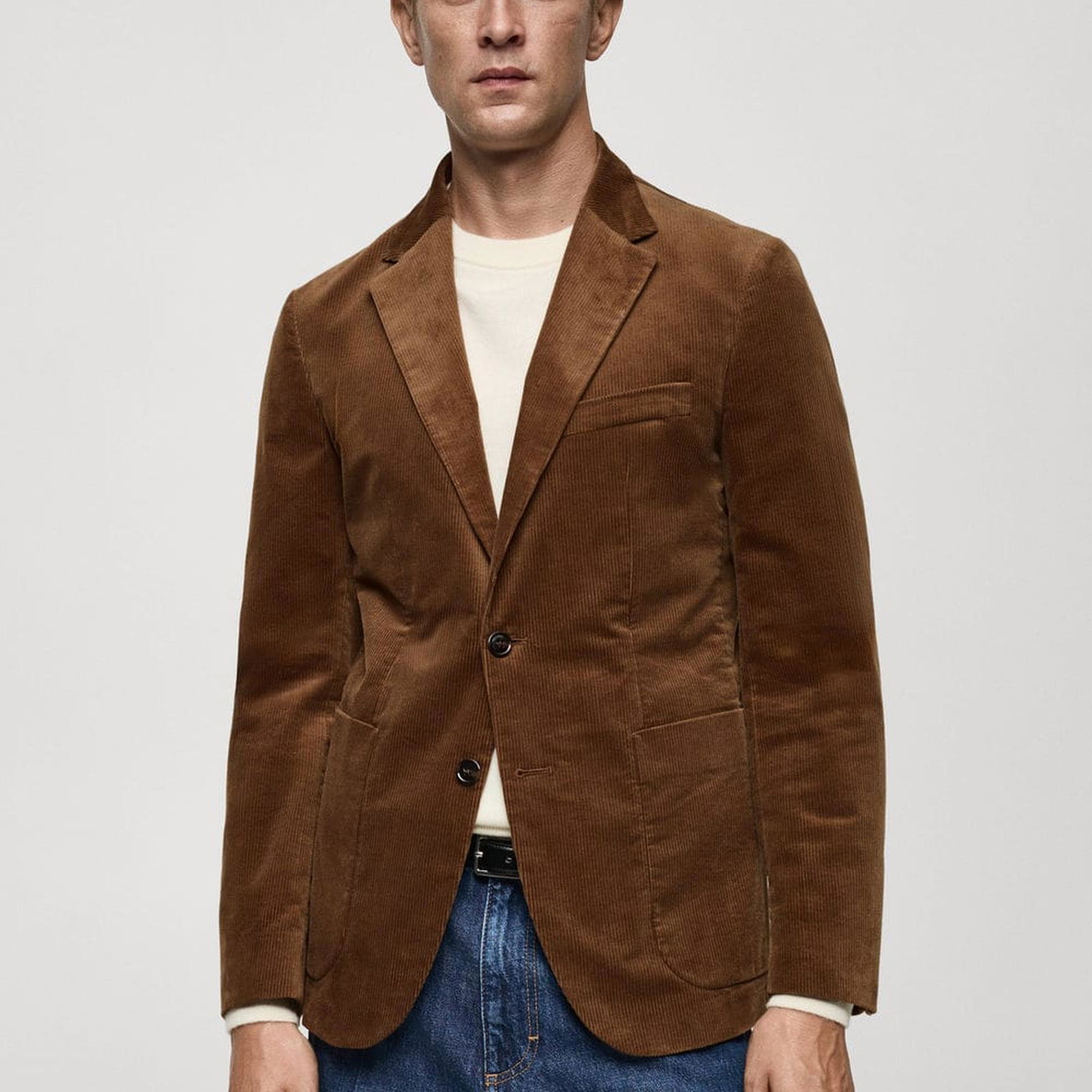 Mango Erkek Dar Kesimli Fitilli Kadife Blazer Ceket Kahverengi