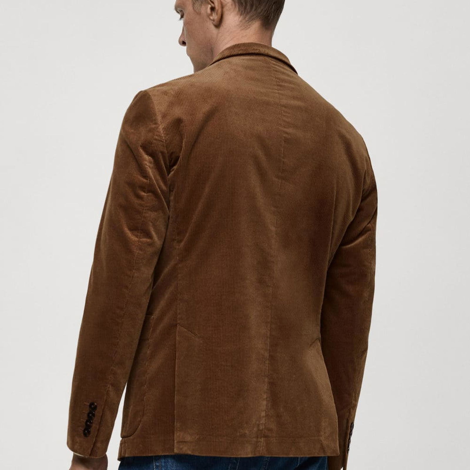 Mango Erkek Dar Kesimli Fitilli Kadife Blazer Ceket Kahverengi