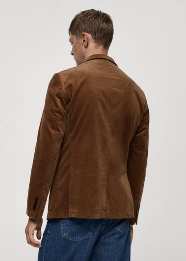  Mango Erkek Dar Kesimli Fitilli Kadife Blazer Ceket Kahverengi