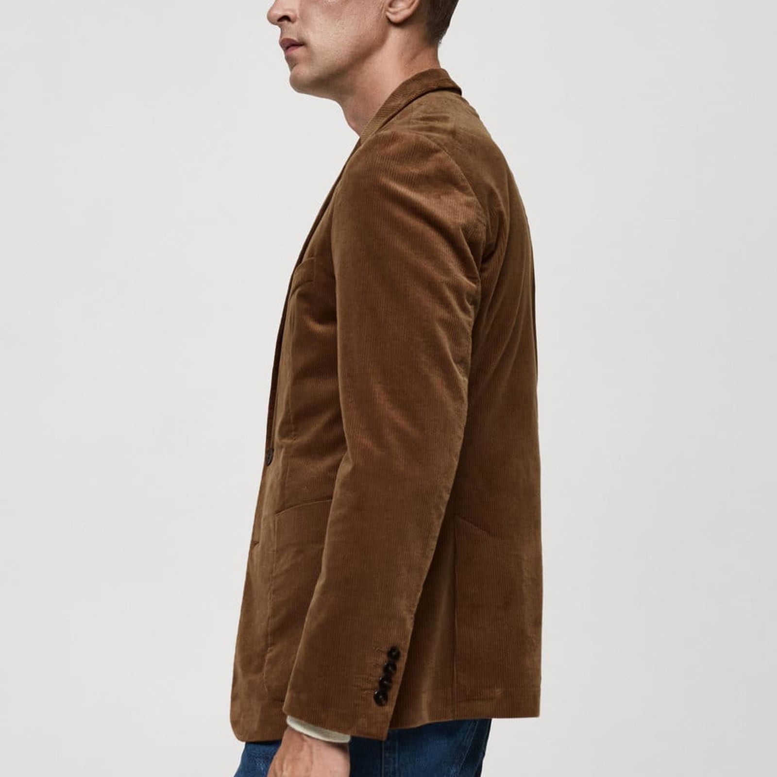 Mango Erkek Dar Kesimli Fitilli Kadife Blazer Ceket Kahverengi
