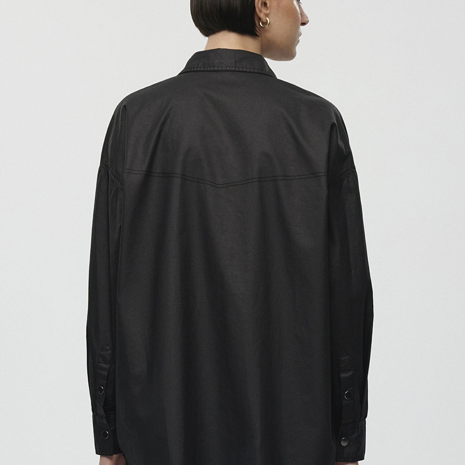 Mavi Suni Deri Oversize Siyah Gömlek Oversize / Geniş Kesim 1211049-900