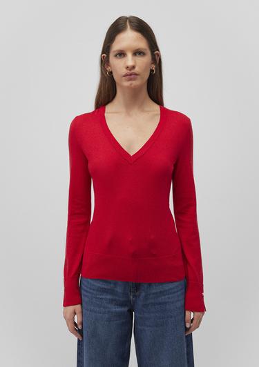  Mavi V Yaka Kırmızı Kazak Slim Fit / Dar Kesim 1710509-80791