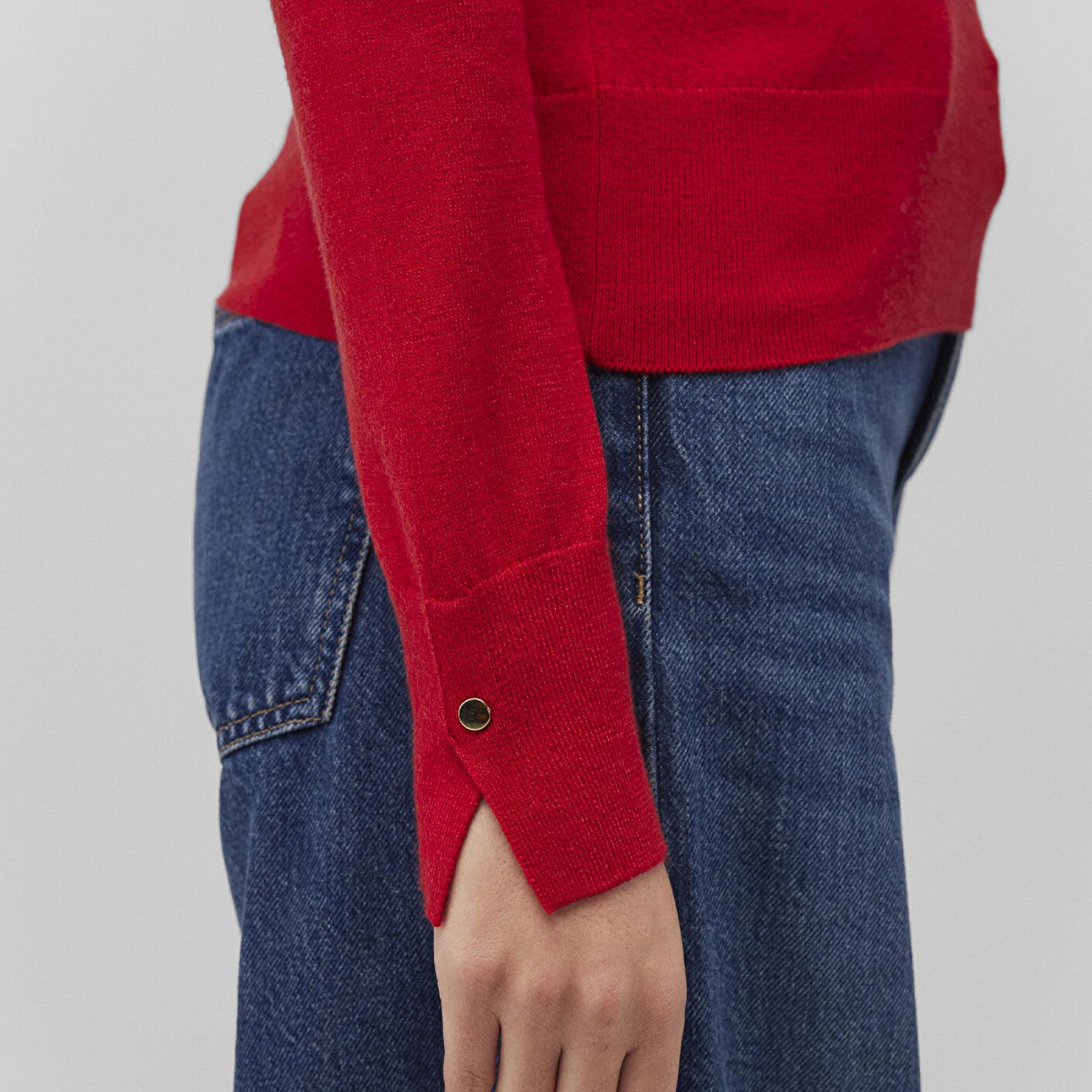 Mavi V Yaka Kırmızı Kazak Slim Fit / Dar Kesim 1710509-80791