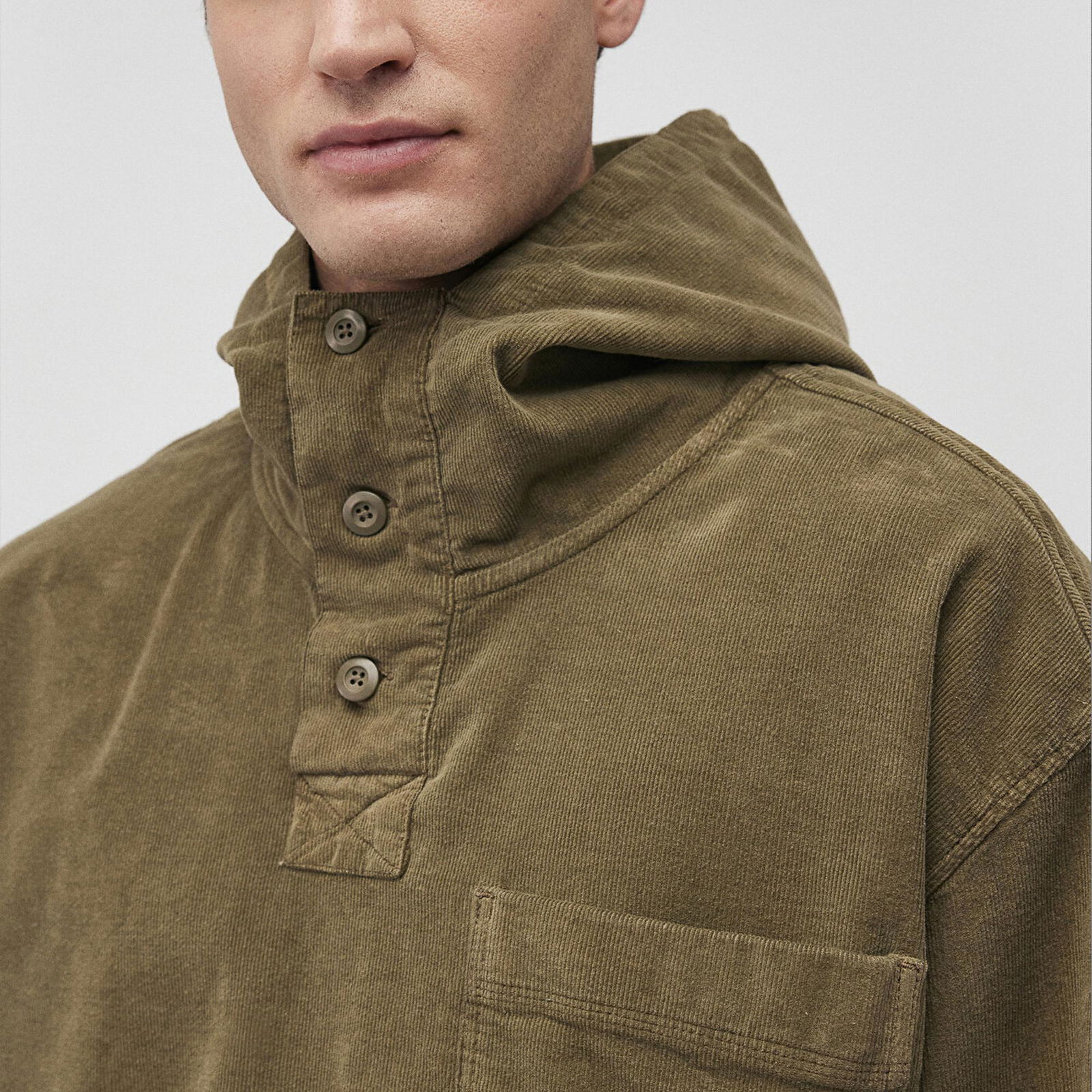 Mavi Kapüşonlu Haki Sweatshirt Oversize / Geniş Kesim 0211215-88487