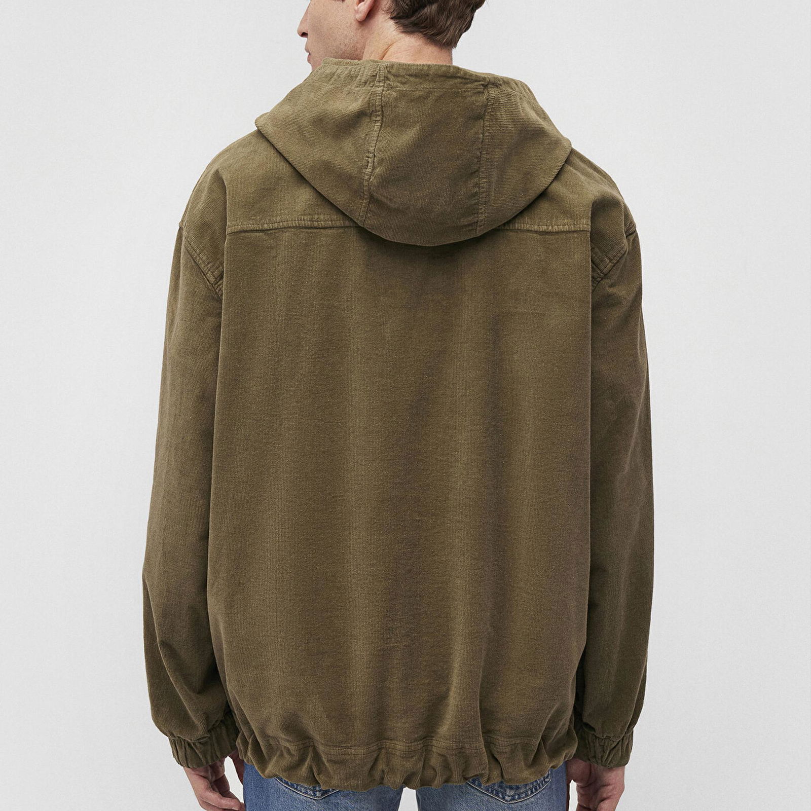 Mavi Kapüşonlu Haki Sweatshirt Oversize / Geniş Kesim 0211215-88487