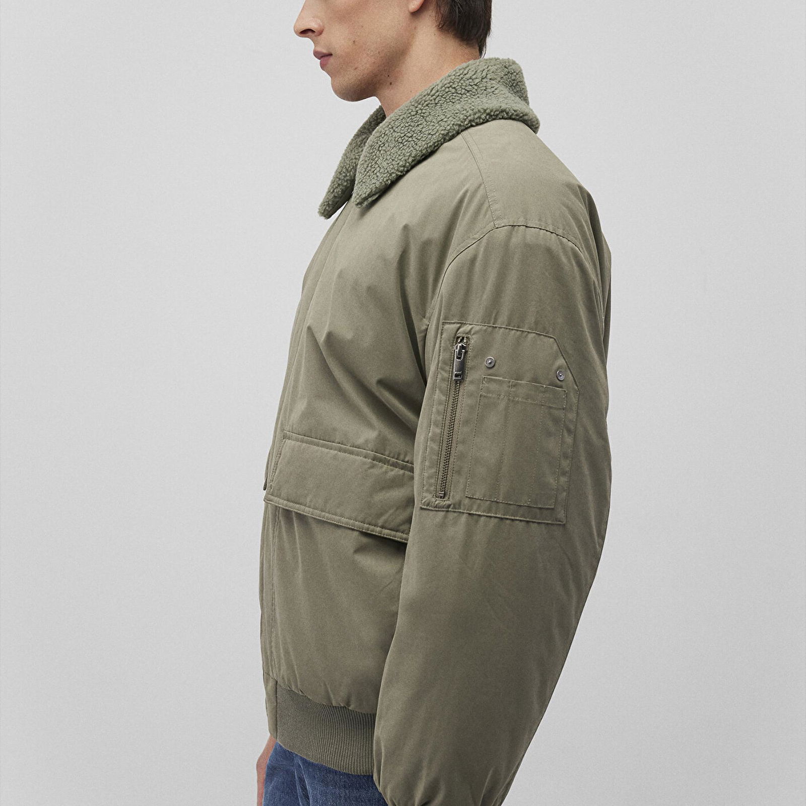 Mavi Dik Yaka Yeşil Bomber Ceket Oversize / Geniş Kesim 0110465-85485