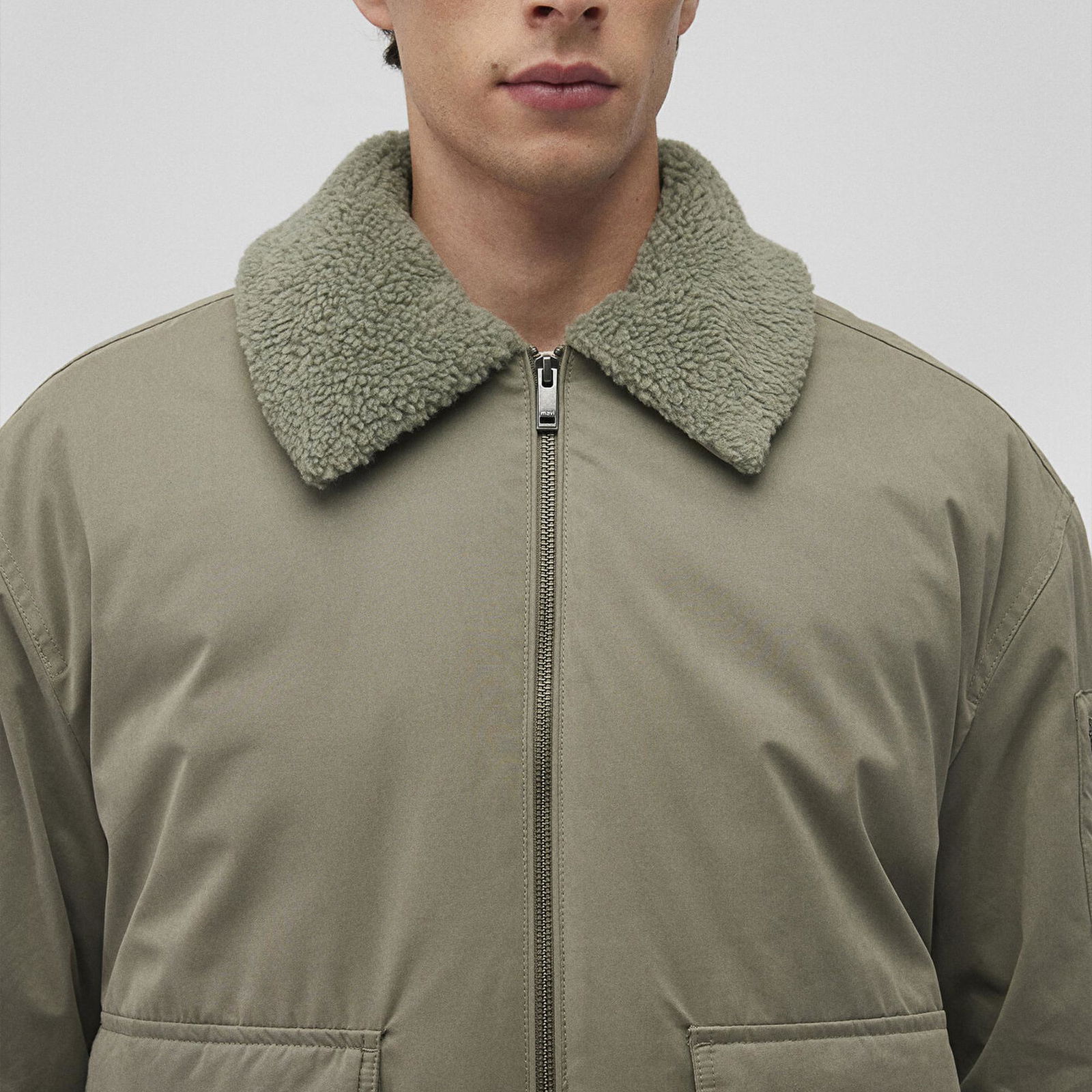 Mavi Dik Yaka Yeşil Bomber Ceket Oversize / Geniş Kesim 0110465-85485