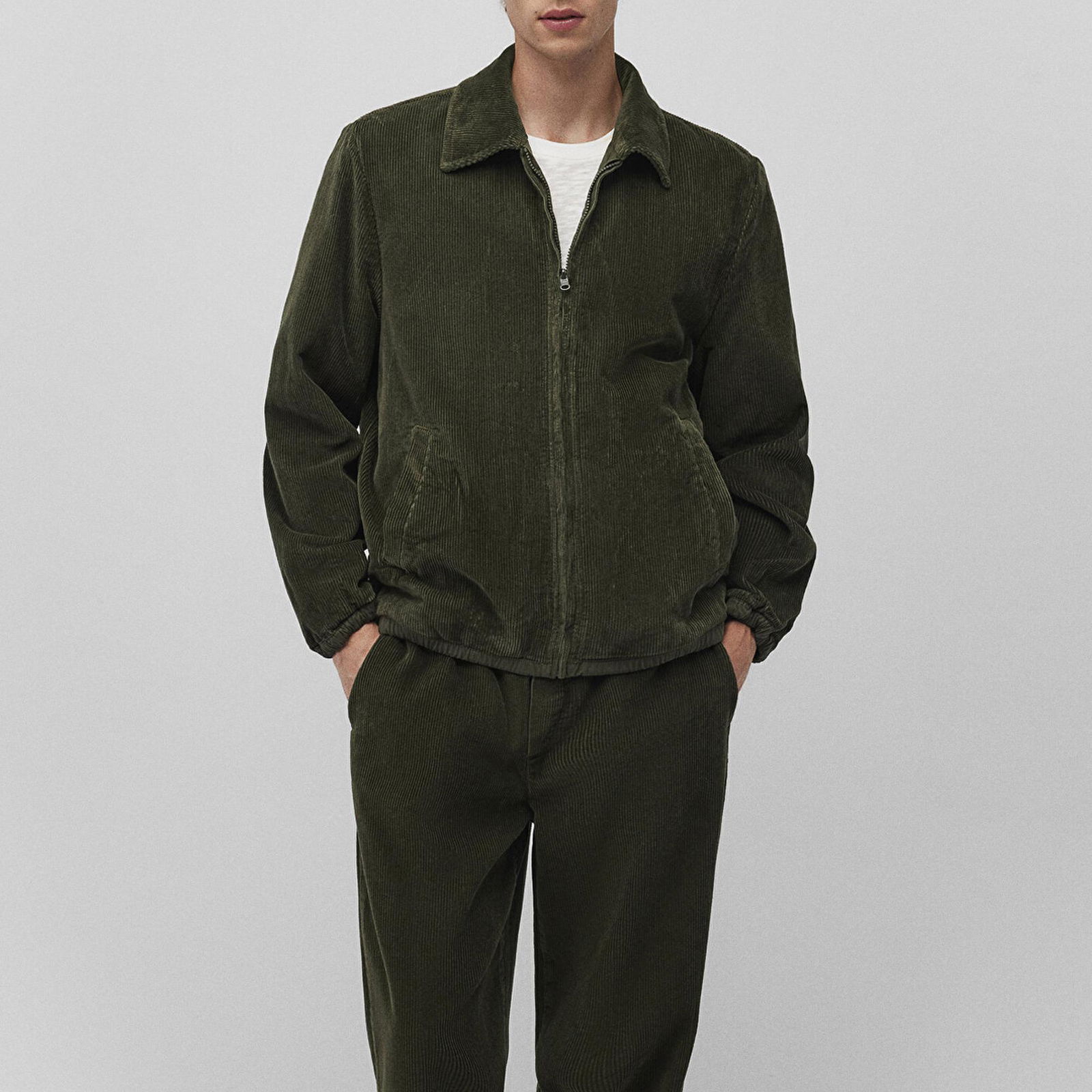 Mavi Çift Taraflı Haki Kadife Mont Loose Fit / Bol Rahat Kesim 0110529-80714