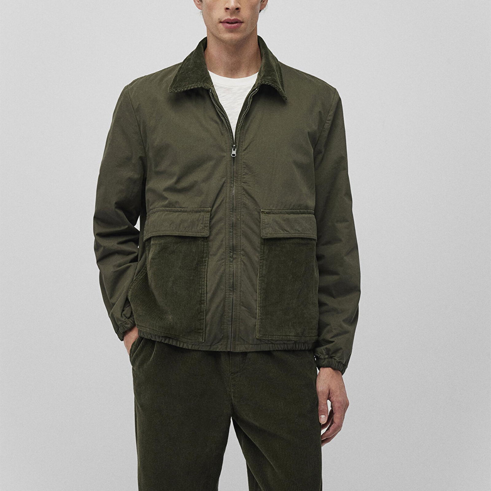 Mavi Çift Taraflı Haki Kadife Mont Loose Fit / Bol Rahat Kesim 0110529-80714