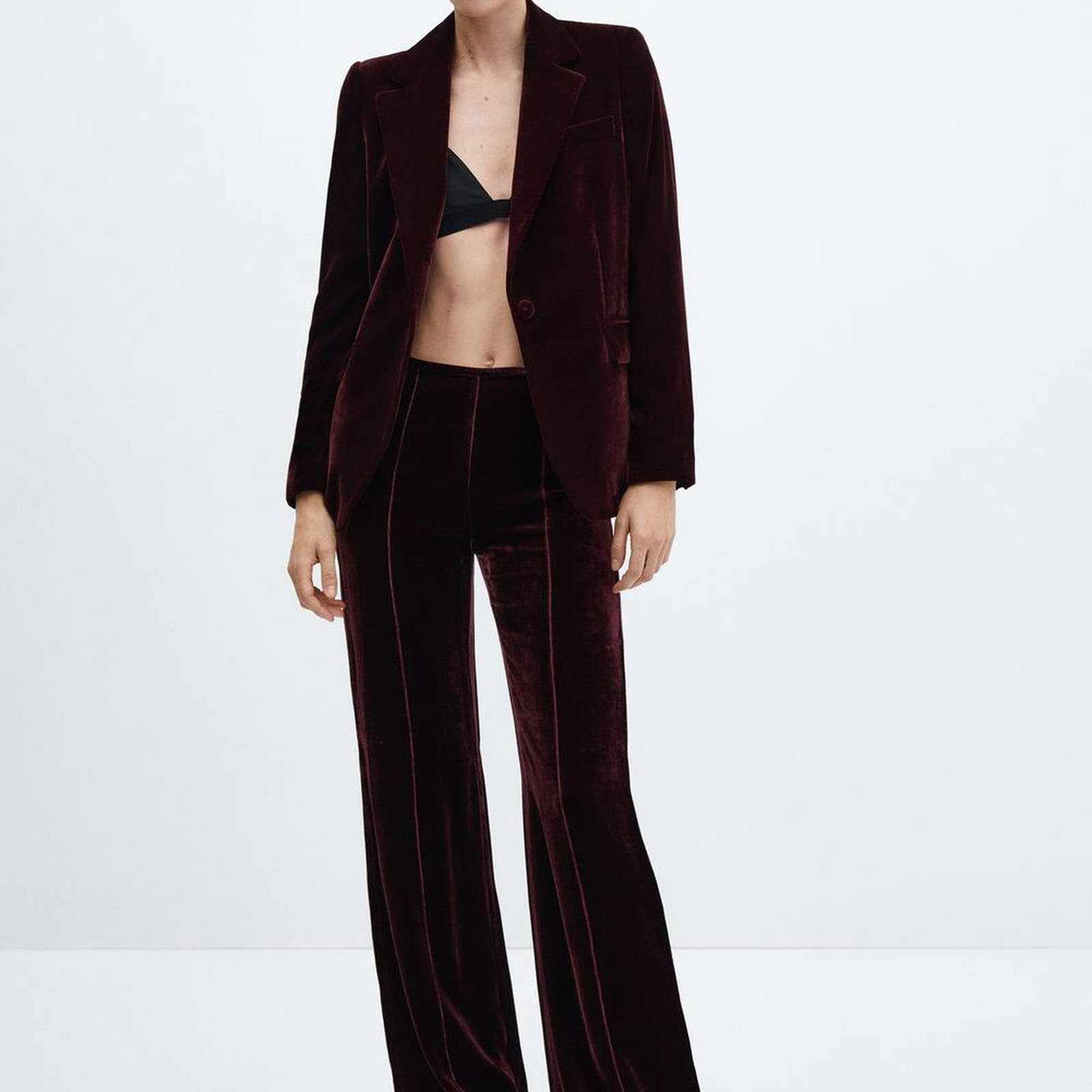 Mango Kadın Kadife Blazer Ceket Bordo