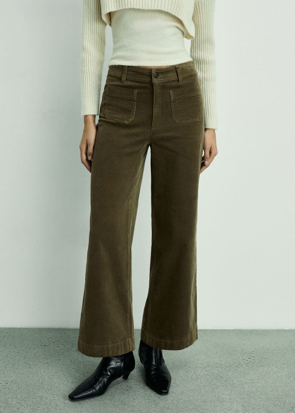 Mango Kadın Catherin Culotte Fitilli Kadife Pantolon Haki