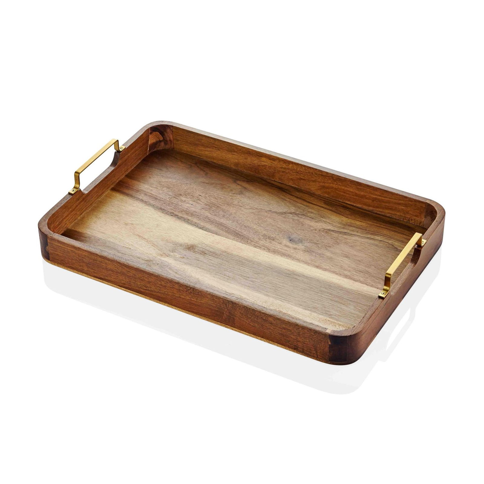 Natura Metal Kollu Akasya Tepsi 45x30 cm