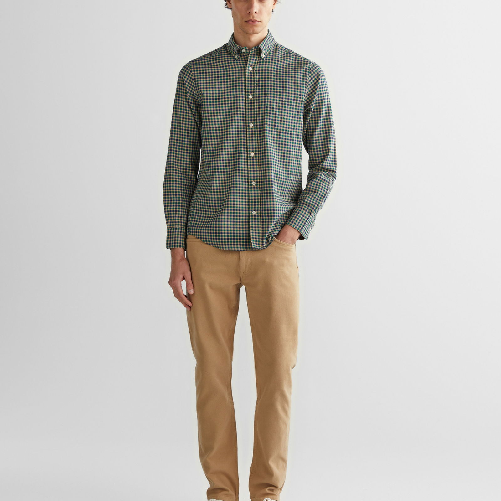 GANT Erkek Yeşil Regular Fit Düğmeli Yaka Kareli Gömlek